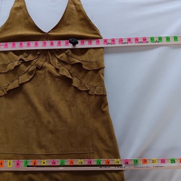Womens Suede Dress sz 42 Made In Italy Halter Ruffle Open-Back Mini - Picture 13 of 13
